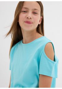 bonprix - T-shirt z wycięciami na ramionach z czystej bawełny organicznej. Kolor: niebieski. Materiał: bawełna. Sezon: lato