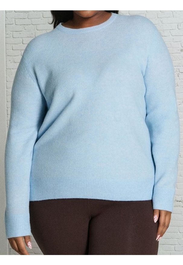 Sinsay - Sweter basic z domieszką wełny Plus Size - niebieski. Kolekcja: plus size. Kolor: niebieski. Materiał: wełna