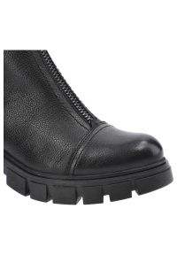 Czarne Botki Simen Damskie Skórzane Modne Obuwie. Okazja: na co dzień. Kolor: czarny. Materiał: skóra. Obcas: na obcasie. Styl: casual, elegancki. Wysokość obcasa: średni