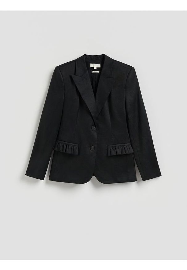 Reserved - Lniana marynarka - czarny. Kolor: czarny. Materiał: len