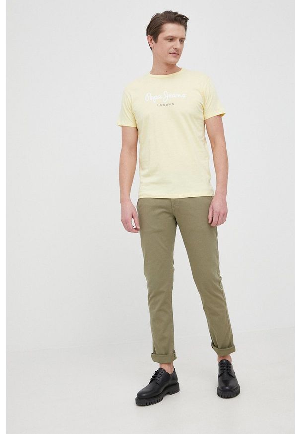 Pepe Jeans t-shirt bawełniany EGGO N kolor żółty z nadrukiem. Kolor: żółty. Materiał: bawełna. Wzór: nadruk