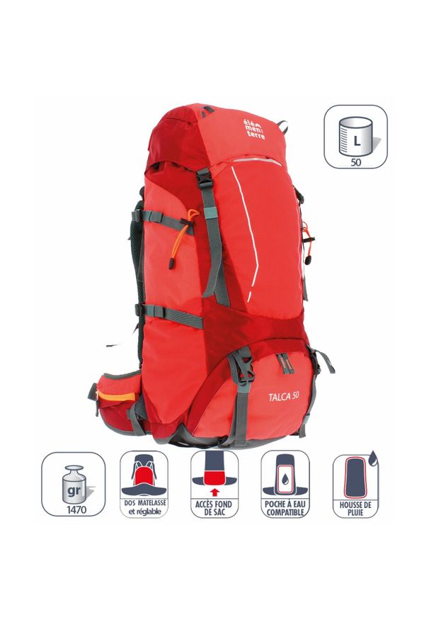 ELEMENTERRE - Plecak Elementerre talca 50 l. Kolor: czerwony. Styl: sportowy