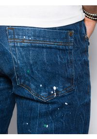 Ombre Clothing - Spodnie męskie jeansowe SKINNY FIT - niebieskie V2 P1063 - XL. Kolor: niebieski. Materiał: jeans. Wzór: aplikacja #4