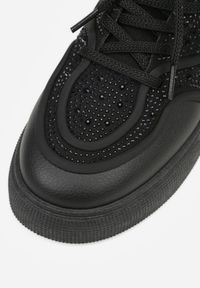 Born2be - Czarne Sneakersy na Grubej Podeszwie z Cyrkoniami Catith. Okazja: na co dzień. Kolor: czarny. Materiał: jeans #2