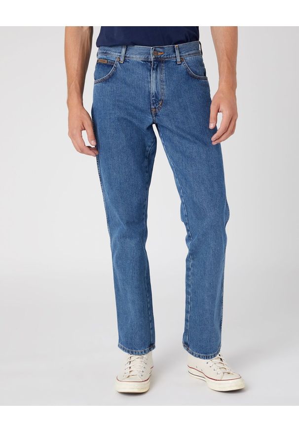 Wrangler - Spodnie jeansowe męskie WRANGLER TEXAS VINTAGE STNWASH. Okazja: na co dzień, na spacer, do pracy. Kolor: niebieski. Materiał: jeans. Styl: vintage