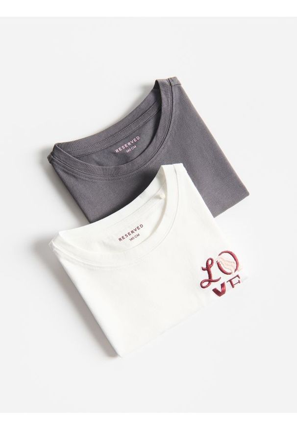 Reserved - Bawełniany t-shirt z haftem 2 pack - wielobarwny. Materiał: bawełna. Wzór: haft