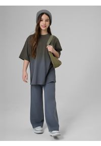 4f - 4F Spodnie dresowe z szerokimi nogawkami dziewczęce - szare 152 (11-12 lat). Okazja: na co dzień, na uczelnię. Kolor: szary. Materiał: dresówka. Długość: do kostek. Sezon: lato. Styl: casual #1