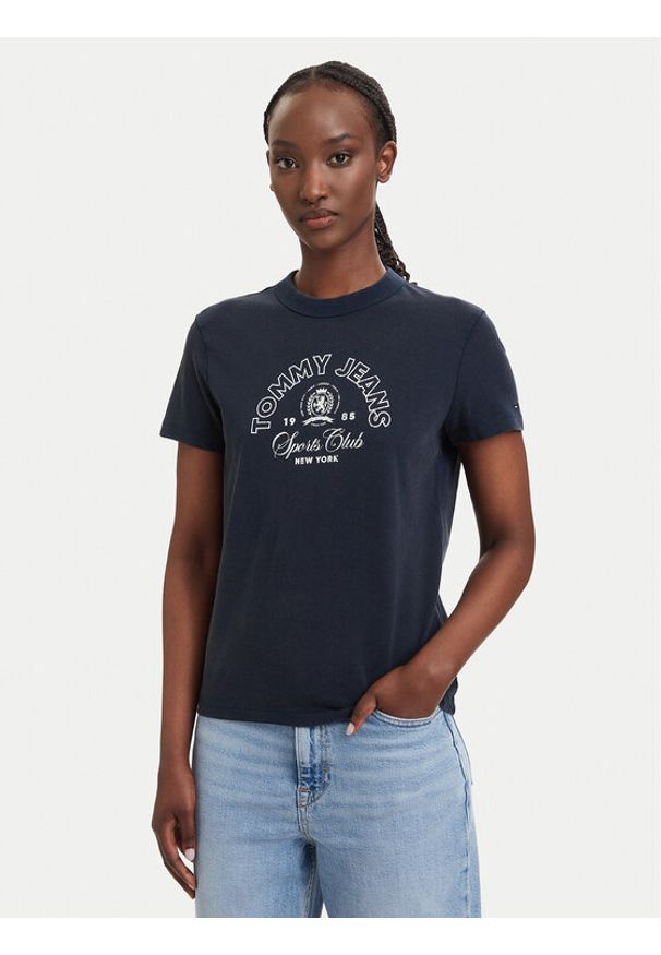 Tommy Jeans T-Shirt Heritage Logo DW0DW22816 Granatowy Regular Fit. Kolor: niebieski. Materiał: bawełna