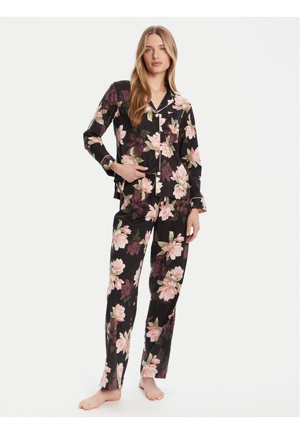 Lauren Ralph Lauren - LAUREN RALPH LAUREN Piżama ILN92438 Czarny Regular Fit. Kolor: czarny. Materiał: wiskoza, bawełna