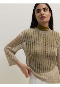Reserved - Ażurowy sweter - złoty. Kolor: złoty. Materiał: wiskoza, dzianina. Wzór: ażurowy #1
