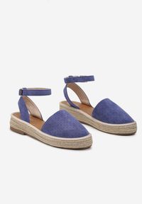 Born2be - Niebieskie Espadryle na Płaskiej Plecionej Podeszwie z Paskiem Wokół Kostki Riolla. Zapięcie: pasek. Kolor: niebieski. Styl: boho #3