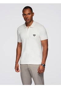 Ombre Clothing - Męska koszulka polo z dekoltem na zamek - biała V1 - Rozmiar: S. Okazja: na co dzień. Typ kołnierza: polo. Kolor: biały. Materiał: elastan, dzianina, bawełna. Styl: elegancki, casual, sportowy