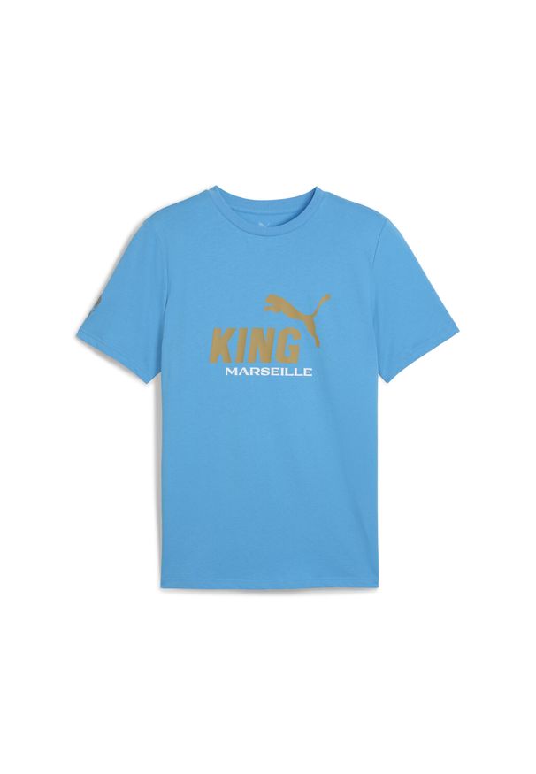 Puma - Męska koszulka Olympique Marsylia KING z logo PUMA. Kolor: żółty, niebieski, wielokolorowy. Sport: bieganie