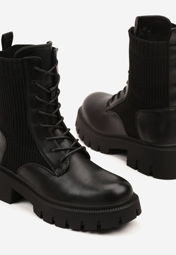 Born2be - Czarne Botki Typu Workery z Elastyczną Cholewką Polie. Okazja: na co dzień. Kolor: czarny. Materiał: jeans. Szerokość cholewki: normalna. Styl: casual