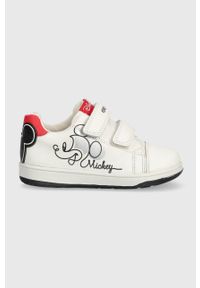 Geox sneakersy dziecięce x Disney kolor biały. Kolor: biały. Materiał: skóra, guma. Wzór: motyw z bajki #1