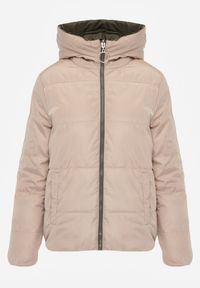 Renee - Ciemnozielona Pikowana Kurtka Dwustronna z Kapturem Ozdobiona Suwakami Nevetila. Okazja: na co dzień. Typ kołnierza: kaptur. Kolor: zielony. Materiał: jeans. Wzór: aplikacja. Styl: casual #8