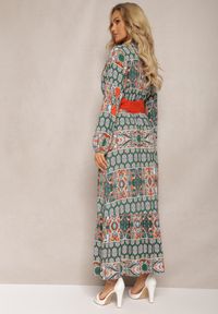 Renee - Zielona Sukienka Rozkloszowana z Paskiem Shara. Okazja: na plażę, na spacer. Kolor: zielony. Materiał: materiał, tkanina. Typ sukienki: kopertowe. Styl: boho. Długość: maxi