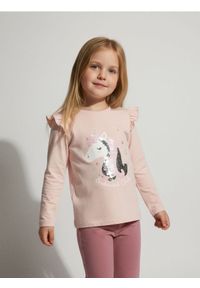 Sinsay - Bawełniana koszulka z ozdobnymi cekinami - różowy. Kolor: różowy. Materiał: bawełna #1