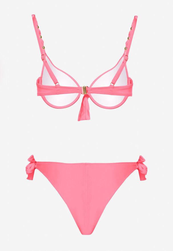 Born2be - Różowe Bikini Biustonosz i Majtki Ozdobione Wiązaniem Uloselira. Kolor: różowy. Wzór: aplikacja