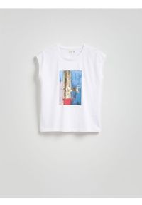 Reserved - Bawełniany t-shirt z nadrukiem - biały. Kolor: biały. Materiał: bawełna. Wzór: nadruk #1