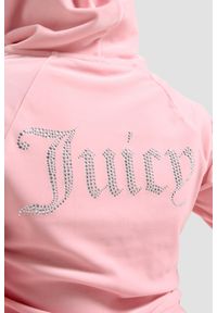 Juicy Couture - JUICY COUTURE Różowa damska bluza Madison Hoodie, Rozmiar M. Typ kołnierza: kaptur. Kolor: różowy. Materiał: materiał, poliester, elastan. Wzór: aplikacja. Styl: elegancki #7