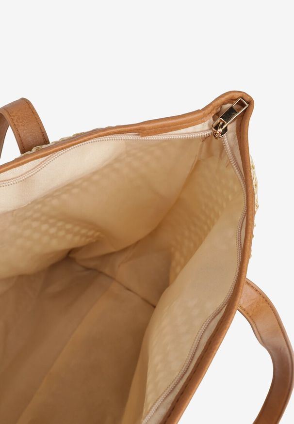 Born2be - Beżowa Torebka Shopperka Ozdobiona Plecionką Felarienna. Kolor: beżowy. Wzór: aplikacja. Styl: klasyczny, casual