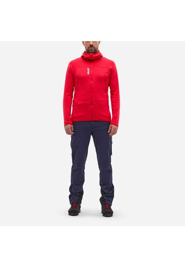 Bluza turystyczna męska Millet Fusion Grid Hoodie active fit POLARTEC Powergrid. Kolor: czerwony. Materiał: tkanina. Sport: turystyka piesza