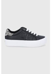 Calvin Klein Jeans Buty skórzane kolor czarny na platformie. Nosek buta: okrągły. Zapięcie: sznurówki. Kolor: czarny. Materiał: skóra. Obcas: na platformie #1