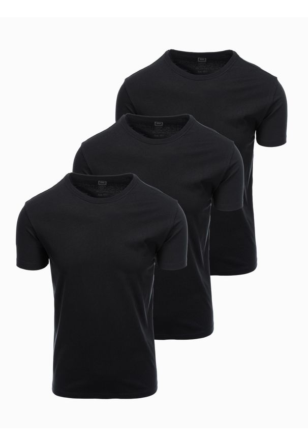 Ombre Clothing - Zestaw bawełnianych męskich koszulek BASIC z okrągłym dekoltem – 3x czarny V9. Okazja: na co dzień. Kolor: czarny. Materiał: bawełna. Styl: klasyczny, casual