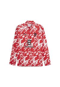 Puma - Męska bluza przedmeczowa z zamkiem 1/4 AC Milan PUMA White For All Time Red. Kolor: czerwony, biały, wielokolorowy. Sport: piłka nożna
