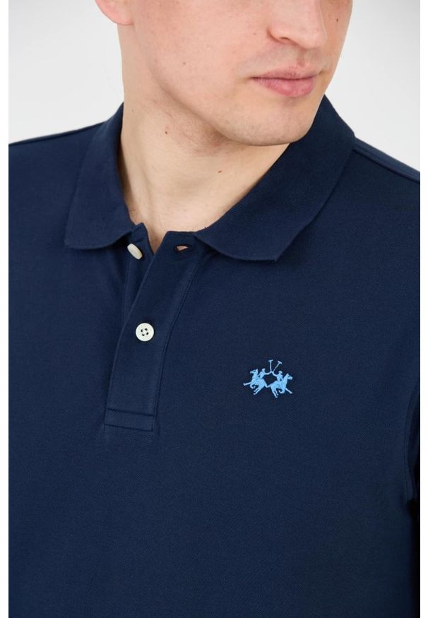 La Martina - LA MARTINA Granatowe męskie polo z małym logo, Rozmiar XXL. Typ kołnierza: polo. Kolor: niebieski