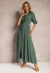 Renee - Zielona Sukienka Hillcrest. Kolor: zielony. Długość rękawa: długi rękaw. Typ sukienki: koszulowe. Długość: maxi