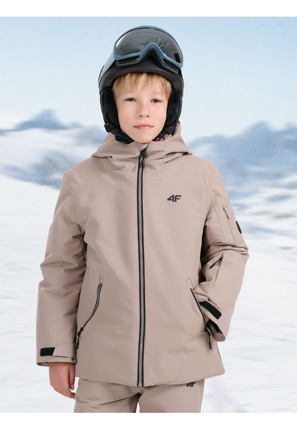 4f - 4F Kurtka snowboardowa membrana 8000 chłopięca - brązowa 152 (11-12 lat). Kolor: brązowy. Materiał: poliester. Sezon: lato