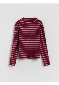 Reserved - Koszulka w paski - fioletowy. Kolor: fioletowy. Materiał: dzianina, bawełna. Wzór: paski