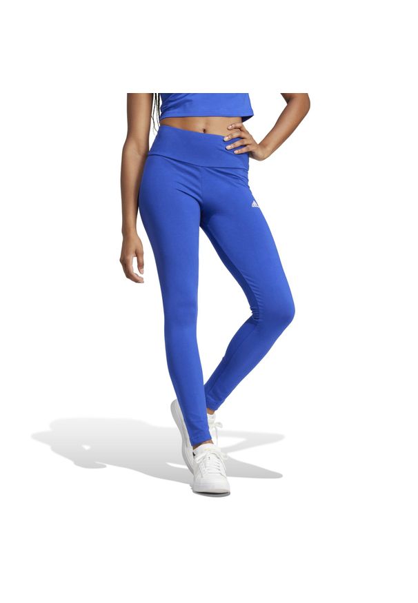 Adidas - Legginsy fitness damskie ADIDAS. Stan: podwyższony. Kolor: niebieski. Materiał: bawełna, materiał. Sport: fitness