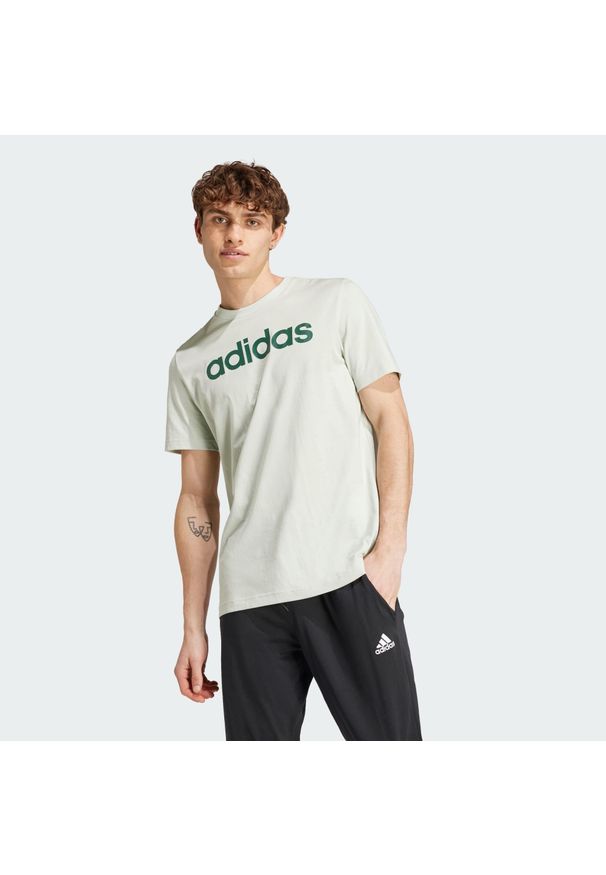 Adidas - Essentials Single Jersey Linear Embroidered Logo Tee. Kolor: beżowy. Materiał: jersey