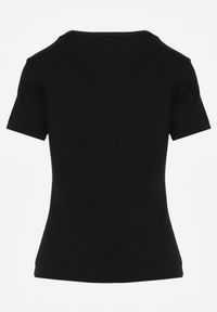 Renee - Czarny Bawełniany T-shirt o Dopasowanym Kroju z Prążkowanego Materiału Lailya. Okazja: na co dzień. Kolor: czarny. Materiał: prążkowany, materiał, bawełna. Wzór: gładki. Styl: casual, klasyczny #4