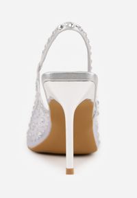 Renee - Srebrne Siateczkowe Sandały na Szpilce VICES Ozdobione Cyroniami Amamenis. Nosek buta: otwarty. Kolor: srebrny. Materiał: skóra, materiał. Wzór: aplikacja. Sezon: lato. Obcas: na szpilce. Wysokość obcasa: średni #6