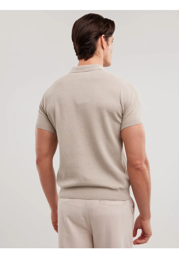 Big-Star - Sweter męski polo z krótkim rękawem beżowy Polonezzo 801. Typ kołnierza: polo. Kolor: beżowy. Materiał: bawełna, dzianina, materiał, jeans. Długość rękawa: krótki rękaw. Długość: krótkie. Wzór: melanż. Styl: retro, klasyczny, elegancki