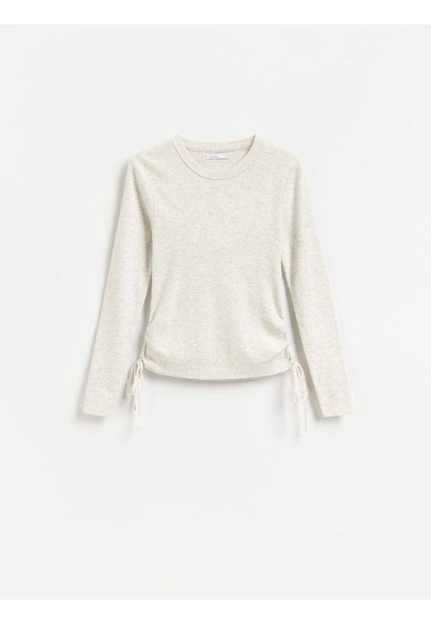 Reserved - Sweter z wiązaniami - beżowy. Kolor: beżowy. Materiał: bawełna, dzianina