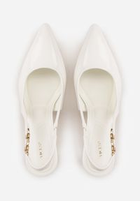 Renee - Białe Eleganckie Szpilki Slingback VICES z Ozdobną Aplikacją przy Pasku Natera. Zapięcie: pasek. Kolor: biały. Wzór: aplikacja. Obcas: na szpilce. Styl: elegancki. Wysokość obcasa: średni #7