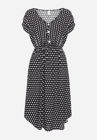 Born2be - Czarna Bawełniana Sukienka z Gumką w Pasie i Falbanką Romilla. Kolor: czarny. Materiał: bawełna. Sezon: lato. Styl: wizytowy #2