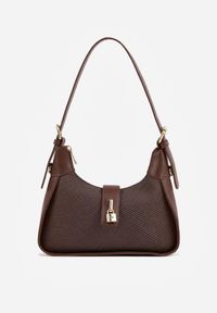 Born2be - Brązowa Torebka na Ramię Typu Hobo z Plecioną Fakturą i Ozdobną Kłódką Agarice. Kolor: brązowy. Styl: elegancki, casual. Rodzaj torebki: na ramię #1