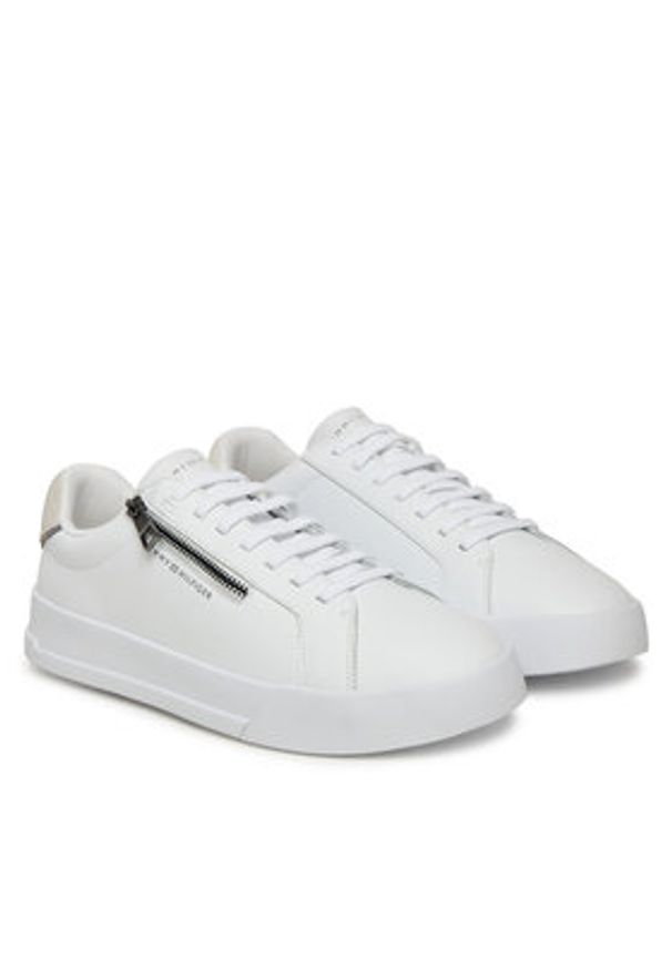 TOMMY HILFIGER - Tommy Hilfiger Sneakersy Th Court Zip FM0FM05730 Biały. Kolor: biały. Materiał: skóra