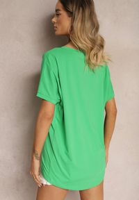 Renee - Zielony Bawełniany T-shirt Ozdobiony Nadrukiem o Metalicznym Połysku Nolinea. Okazja: na co dzień. Kolor: zielony. Materiał: bawełna. Wzór: aplikacja, nadruk. Styl: casual, elegancki #3