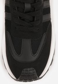 Born2be - Czarne Sneakersy Vices na Grubej Podeszwie Ozdobione Paskami Seloriel. Okazja: na co dzień. Zapięcie: pasek. Kolor: czarny. Wzór: aplikacja #8