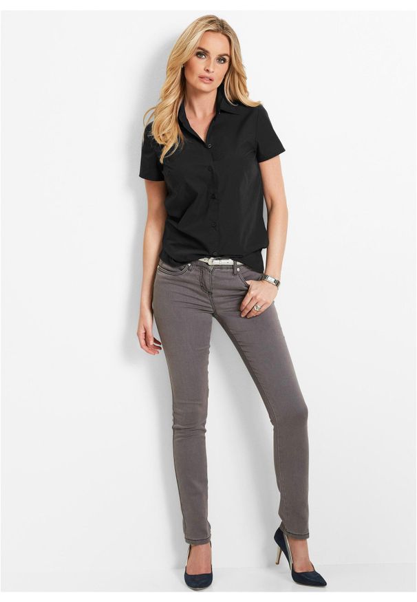 bonprix - Bluzka z krótkim rękawem, z popeliny. Kolor: czarny. Długość rękawa: krótki rękaw. Długość: krótkie. Styl: klasyczny