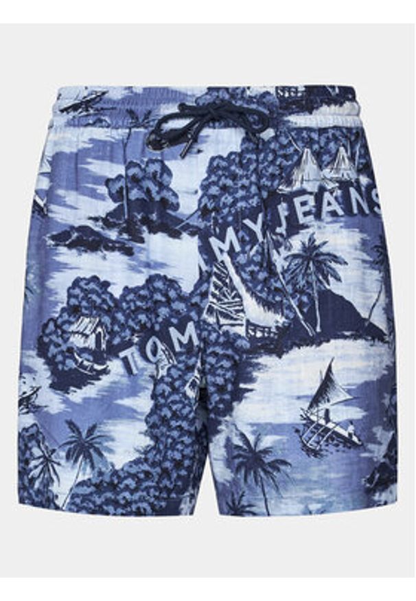 Tommy Jeans Szorty materiałowe Hawaiian DM0DM18807 Niebieski Regular Fit. Kolor: niebieski. Materiał: len