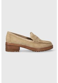 Lauren Ralph Lauren mokasyny zamszowe Wren damskie kolor beżowy na płaskim obcasie 802912324001. Kolor: beżowy. Materiał: zamsz. Obcas: na obcasie. Wysokość obcasa: niski #1