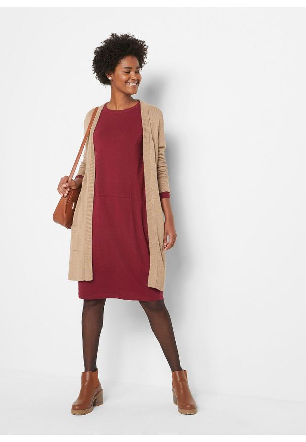 bonprix - Sukienka bombka z dżerseju. Kolor: czerwony. Materiał: jersey, bawełna. Długość rękawa: długi rękaw. Typ sukienki: bombki